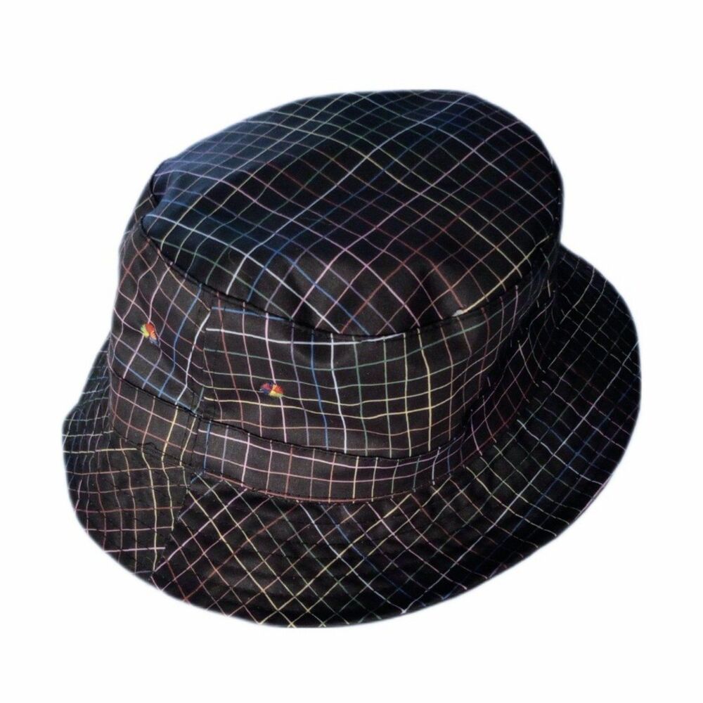 Bucket Hat Black w/Rainbow Plaid One Size Teen/Adult